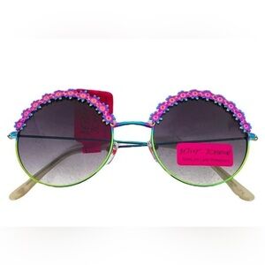 Betsey Johnson Sunglasses with Purple and Green Metallic Floral Design NWT